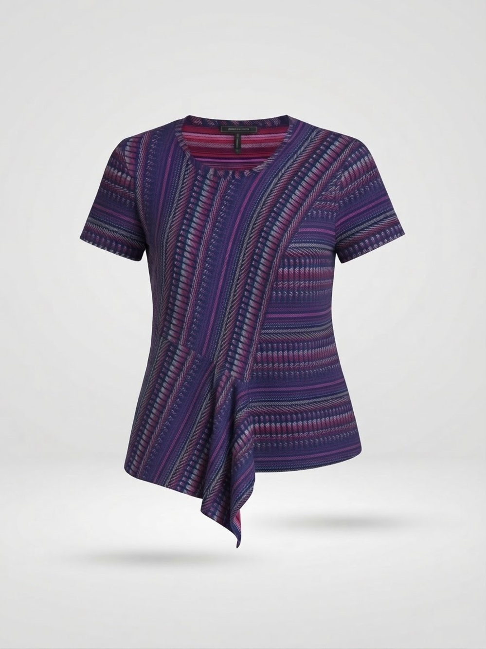 BCBGMaxAzria Purple Patterned Short-Sleeve Asymmetric Tee